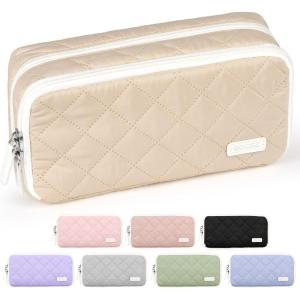imageSooez Large Pencil Case PouchExtra Big Pencil Bag with 8 CompartmentsPen Bag Wide OpeningSoft Quilted Pencil Pouch Organizer with ZipperPortable Pencil Case for Teen GirlsBeigeKhaki