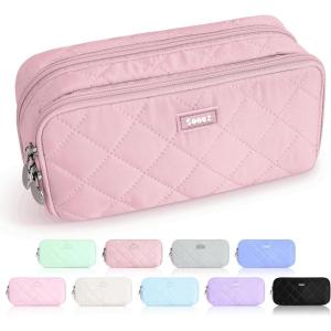 imageSooez Large Pencil Case PouchExtra Big Pencil Bag with 8 CompartmentsPen Bag Wide OpeningSoft Quilted Pencil Pouch Organizer with ZipperPortable Pencil Case for Teen GirlsBeigeBlush