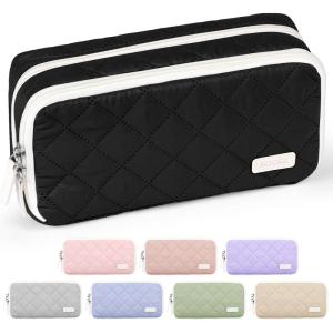 imageSooez Large Pencil Case PouchExtra Big Pencil Bag with 8 CompartmentsPen Bag Wide OpeningSoft Quilted Pencil Pouch Organizer with ZipperPortable Pencil Case for Teen GirlsBeigeLight Black