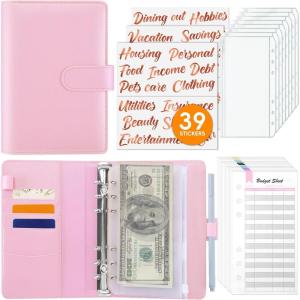 imageSooez Saving Books Budget Binder with Cash Envelopes A6 Bill Money Organizer for Money Saving Binder with 39 Rose Gold Stickers ampampExpense Budget Sheets Cash Envelopes for Budgeting Budget Book Pink