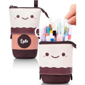 imageSooez Standing Pencil Case Cute Stand up Pencil Pouch Telescopic Pen Pouch Portable Pencil Holder Kawaii Stand up Pencil Case Spacious Pencil Pouch Bag for School Office Supplies Beige PandaBrown Coffee