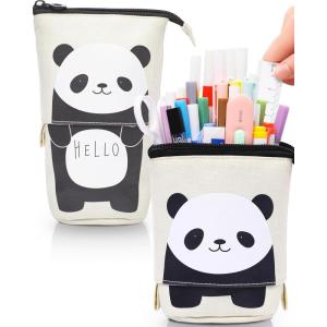 imageSooez Standing Pencil Case Cute Stand up Pencil Pouch Telescopic Pen Pouch Portable Pencil Holder Kawaii Stand up Pencil Case Spacious Pencil Pouch Bag for School Office Supplies Beige PandaBeige Panda