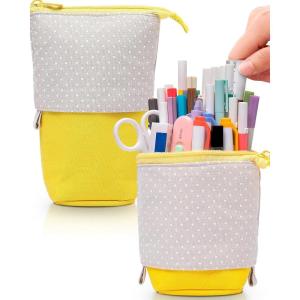 imageSooez Standing Pencil Case Cute Stand up Pencil Pouch Telescopic Pen Pouch Portable Pencil Holder Kawaii Stand up Pencil Case Spacious Pencil Pouch Bag for School Office Supplies Beige PandaYellow