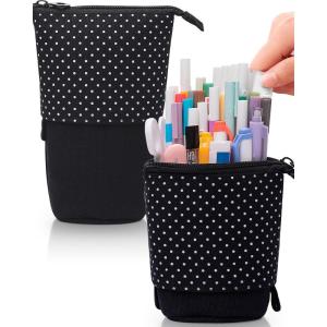 imageSooez Standing Pencil Case Cute Stand up Pencil Pouch Telescopic Pen Pouch Portable Pencil Holder Kawaii Stand up Pencil Case Spacious Pencil Pouch Bag for School Office Supplies Beige PandaBlack