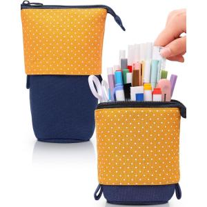 imageSooez Standing Pencil Case Cute Stand up Pencil Pouch Telescopic Pen Pouch Portable Pencil Holder Kawaii Stand up Pencil Case Spacious Pencil Pouch Bag for School Office Supplies Beige PandaOrange