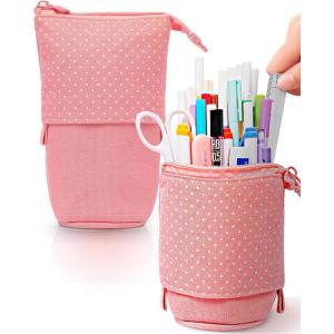 imageSooez Standing Pencil Case Cute Stand up Pencil Pouch Telescopic Pen Pouch Portable Pencil Holder Kawaii Stand up Pencil Case Spacious Pencil Pouch Bag for School Office Supplies Beige PandaPink