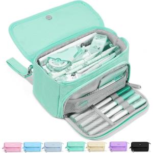 imageSooez Super Large Pencil Case Big Capacity Pencil Bag with 3 Compartments Hold 200 pencils Cute Pencil Pouch with Zipper Portable Stationery Pen Bag Aesthetic School Supplies For Girls PinkMint Green