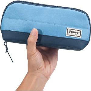 imageSooez WideOpening Pencil Pen Case Lightweight ampamp Spacious Pencil Bag Pouch Box Organizer Aesthetic Supply with Triangular Design for Adults GreyBlue