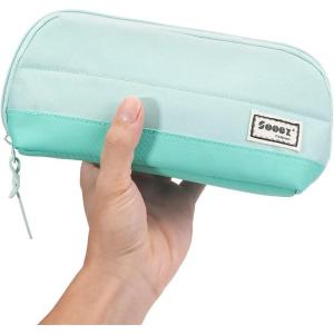 imageSooez WideOpening Pencil Pen Case Lightweight ampamp Spacious Pencil Bag Pouch Box Organizer Aesthetic Supply with Triangular Design for Adults GreyMint Green