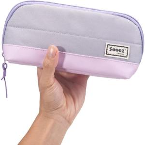 imageSooez WideOpening Pencil Pen Case Lightweight ampamp Spacious Pencil Bag Pouch Box Organizer Aesthetic Supply with Triangular Design for Adults GreyPurple