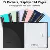 imageSooez 72 Pocket Binder with Plastic Sleeves ampamp Elastic Band Large Capacity 85x11 Presentation Book Display 144 Pages Art Portfolio Document Folder with Clear Sheet Protectors for Office SchoolBlack