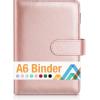 imageSooez A5 Notebook Binder 6 Ring Planner with Stylish Design Loose Leaf Personal Organizer Cover with Magnetic Buckle Closure PU Leather Binder for Women with Macaron Colors Olive GreenRose Gold