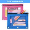 imageSooez Pencil Pouch for 3 Ring Binder 2 Pack Binder Pencil Pouch with Clear Window Pencil Bags with Zipper ampamp Reinforced Grommets Pencil Case for Binder Black ampamp BlackRose  Azure Blue