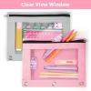 imageSooez Pencil Pouch for 3 Ring Binder 2 Pack Binder Pencil Pouch with Clear Window Pencil Bags with Zipper ampamp Reinforced Grommets Pencil Case for Binder Black ampamp BlackPink  Grey