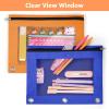 imageSooez Pencil Pouch for 3 Ring Binder 2 Pack Binder Pencil Pouch with Clear Window Pencil Bags with Zipper ampamp Reinforced Grommets Pencil Case for Binder Black ampamp BlackBlue  Orange