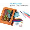imageSooez Pencil Pouch for 3 Ring Binder 2 Pack Fabric Binder Pouch with 2 Pockets Pencil Bags with Zipper and Reinforced Grommets Pencil Cases for BinderBlue  Orange