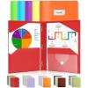 imageSooez Plastic Folders with Pockets and Prongs 6 Pack Pocket Folders with Prongs Heavy Duty 3 Prong 2Pocket Folders for Document Colored File Folder Back to School Supplies for KidsBright Colors
