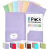 imageSooez 6 Pack Folders with Pockets Heavy Duty Plastic File Folders 2 Pockets Folder Preppy Back to School Supplies Classic ColorsPastel Colors