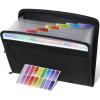 imageSooez Accordion File Organizer with Safe Zipper 12 Pocket Expanding File Folder with Front Pencil Pouch Portable Monthly Paper Bill Tax Receipt Organizer School Office Supplies Letter Size GreyBlack