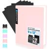 imageSooez Art Portfolio 9x12 Folder with Black Mounting Paper 24 Pockets Binder with Plastic Sleeves Display 48 Pages Presentation Book for Artwork Document Organizer Binder for Office School HomePink