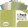 imageSooez Plastic Folders with Pockets and Prongs 6 Pack Pocket Folders with Prongs Heavy Duty 3 Prong 2Pocket Folders for Document Colored File Folder Back to School Supplies for KidsGreen Colors