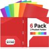 imageSooez Plastic Folders with Pockets and Prongs 6 Pack Pocket Folders with Prongs Heavy Duty 3 Prong 2Pocket Folders for Document Colored File Folder Back to School Supplies for KidsBright Colors