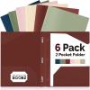 imageSooez Plastic Folders with Pockets and Prongs 6 Pack Pocket Folders with Prongs Heavy Duty 3 Prong 2Pocket Folders for Document Colored File Folder Back to School Supplies for KidsRetro Colors