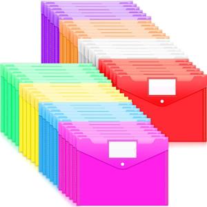 imageSooez 12 Pack Folders Plastic Envelopes Clear Plastic File Folder for Document Letter A4 Size Poly File Envelopes with Label Pocket Snap Button for Home Work Office Organizer 5 Colors48