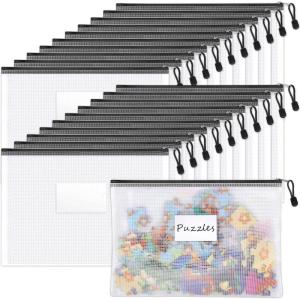 imageSooez 20 Pack Mesh Zipper Pouch Bags A4 Letter Size Zipper Bags with Label Pocket Waterproof Pouches for Classroom Organization Board Game Storage Document Bag for Teacher School Office Supplies20 Pack All Black