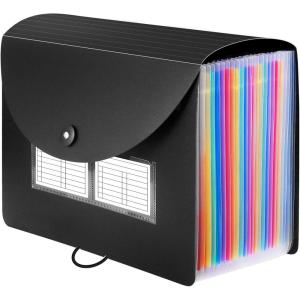 imageSooez 24 Pockets Expanding File Folder with Blank Labels According File Organizer with Expandable Cover Desktop Accordion Folders Letter A4 Paper Document Storage Organizer BlackBlack