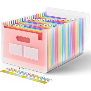 imageSooez 24 Pockets Expanding File Folder with Blank Labels According File Organizer with Expandable Cover Desktop Accordion Folders Letter A4 Paper Document Storage Organizer BlackRed