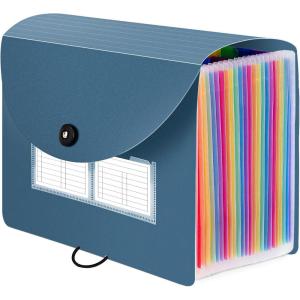 imageSooez 24 Pockets Expanding File Folder with Blank Labels According File Organizer with Expandable Cover Desktop Accordion Folders Letter A4 Paper Document Storage Organizer BlackBlue