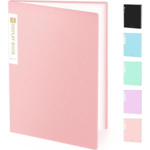 imageSooez 30Pocket Binder with Plastic Sleeves 85x11 Heavy Duty Art Portfolio Folder with Clear Sheet Protectors Display 60 Pages Presentation Book for Artwork Document OrganizerPink