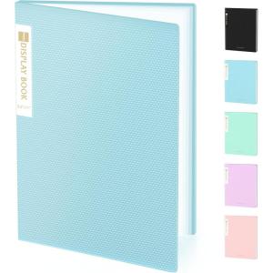 imageSooez 30Pocket Binder with Plastic Sleeves 85x11 Heavy Duty Art Portfolio Folder with Clear Sheet Protectors Display 60 Pages Presentation Book for Artwork Document OrganizerBlue