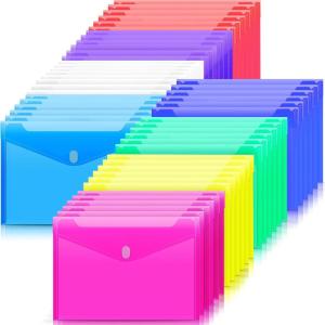 imageSooez 32 Pack Plastic Envelopes Poly Envelopes HeavyDuty File Folders Clear Folders with Pockets Folders for Documents Letter A4 Size Filing Folders Paper Storage Office School 8 Colored50