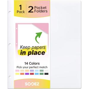 imageSooez 6 Pack Folders with Pockets 3 Hole Punched Plastic Pockets Folders for 3 Ring Binder with Labels Heavy Duty 2Pocket Binder Folder for Document Colored File Folders Letter SizeWhite