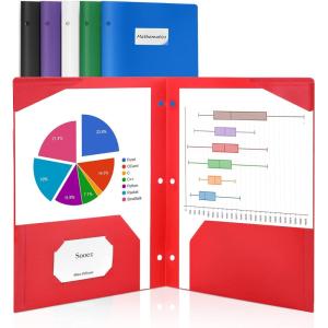 imageSooez 6 Pack Folders with Pockets 3 Hole Punched Plastic Pockets Folders for 3 Ring Binder with Labels Heavy Duty 2Pocket Binder Folder for Document Colored File Folders Letter SizeDeep Steady Color