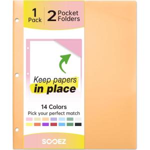 imageSooez 6 Pack Folders with Pockets 3 Hole Punched Plastic Pockets Folders for 3 Ring Binder with Labels Heavy Duty 2Pocket Binder Folder for Document Colored File Folders Letter SizeSmoky Pink