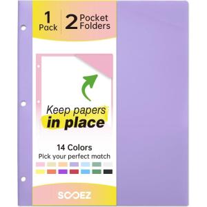 imageSooez 6 Pack Folders with Pockets 3 Hole Punched Plastic Pockets Folders for 3 Ring Binder with Labels Heavy Duty 2Pocket Binder Folder for Document Colored File Folders Letter SizeSmoky Purple