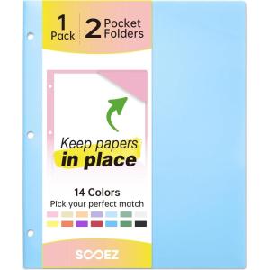 imageSooez 6 Pack Folders with Pockets 3 Hole Punched Plastic Pockets Folders for 3 Ring Binder with Labels Heavy Duty 2Pocket Binder Folder for Document Colored File Folders Letter SizeSmoky Blue