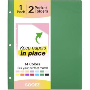 imageSooez 6 Pack Folders with Pockets 3 Hole Punched Plastic Pockets Folders for 3 Ring Binder with Labels Heavy Duty 2Pocket Binder Folder for Document Colored File Folders Letter SizeDark Green