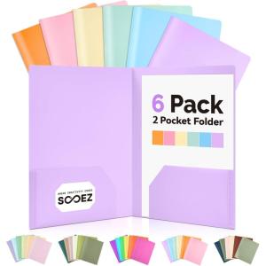 imageSooez 6 Pack Folders with Pockets Heavy Duty Plastic File Folders 2 Pockets Folder Preppy Back to School Supplies Classic ColorsCandy Colors