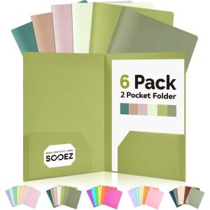 imageSooez 6 Pack Folders with Pockets Heavy Duty Plastic File Folders 2 Pockets Folder Preppy Back to School Supplies Classic ColorsGreen Colors