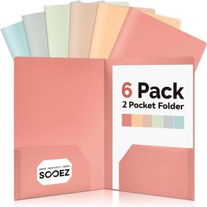 imageSooez 6 Pack Folders with Pockets Heavy Duty Plastic File Folders 2 Pockets Folder Preppy Back to School Supplies Classic ColorsLigth Retro Colors