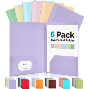 imageSooez 6 Pack Folders with Pockets Heavy Duty Plastic File Folders 2 Pockets Folder Preppy Back to School Supplies Classic ColorsPastel Colors