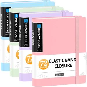 imageSooez 72 Pocket Binder with Plastic Sleeves ampamp Elastic Band Large Capacity 85x11 Presentation Book Display 144 Pages Art Portfolio Document Folder with Clear Sheet Protectors for Office School4 Colors