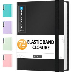 imageSooez 72 Pocket Binder with Plastic Sleeves ampamp Elastic Band Large Capacity 85x11 Presentation Book Display 144 Pages Art Portfolio Document Folder with Clear Sheet Protectors for Office SchoolBlack