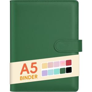 imageSooez A5 Notebook Binder 6 Ring Planner with Stylish Design Loose Leaf Personal Organizer Cover with Magnetic Buckle Closure PU Leather Binder for Women with Macaron Colors Olive GreenDark Green