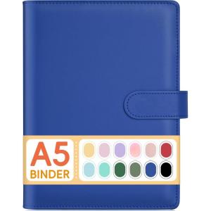 imageSooez A5 Notebook Binder 6 Ring Planner with Stylish Design Loose Leaf Personal Organizer Cover with Magnetic Buckle Closure PU Leather Binder for Women with Macaron Colors Olive GreenNavy Blue