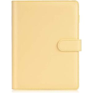 imageSooez A5 Notebook Binder 6 Ring Planner with Stylish Design Loose Leaf Personal Organizer Cover with Magnetic Buckle Closure PU Leather Binder for Women with Macaron Colors Olive GreenYellow